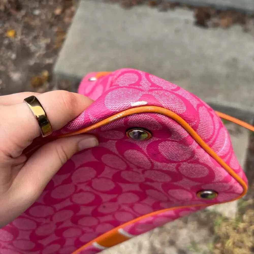 Coach Signature Canvas Drawstring Tote in Pink and Orange